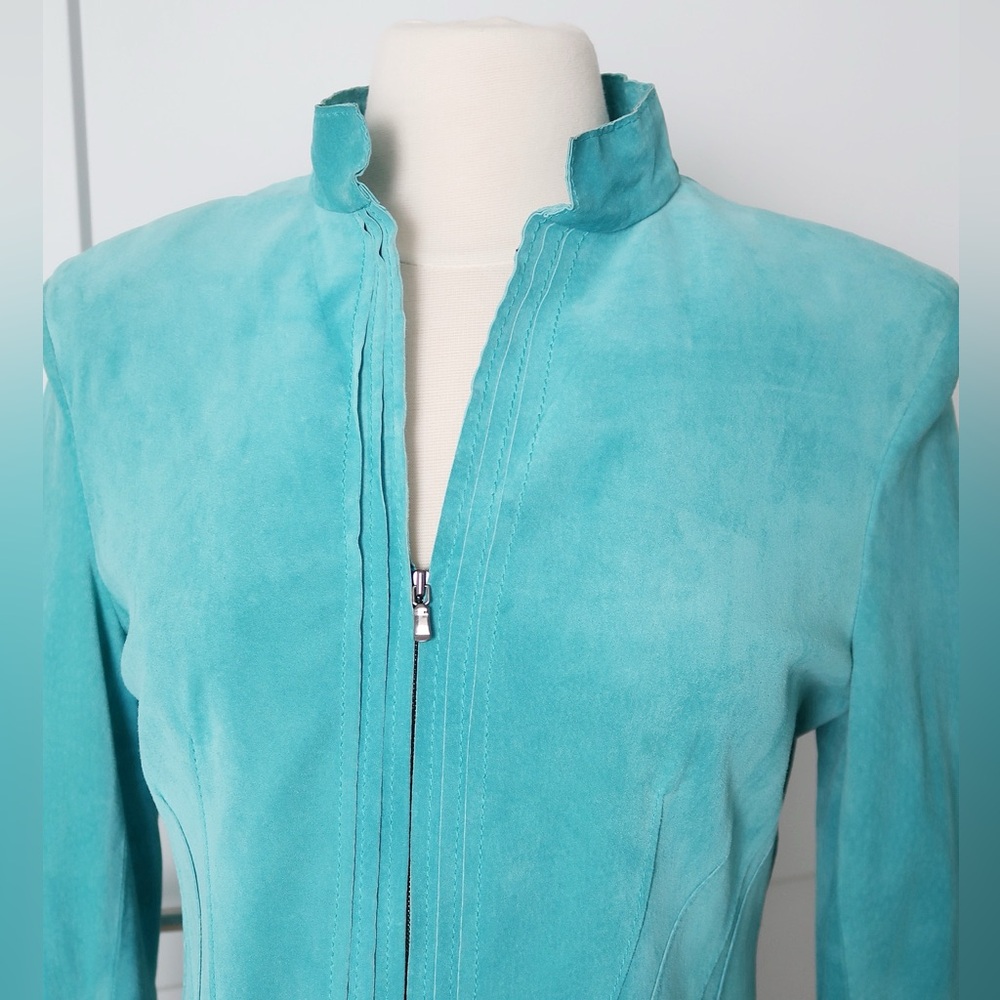 Jones New York Collection Suede Jacket in Turquoise Blue Aqua, Y2K - Picture 4 of 11